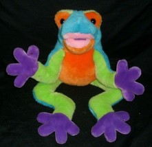 16&quot; Blue Purple Green Frog Croaks Makes Noise Sound Stuffed Animal Plush Toy - £25.99 GBP