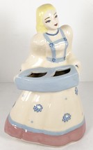 Weil Ware California Pottery Tall 10&quot; Lady Girl Vase Planter Pinafore Blue Tray - £21.01 GBP