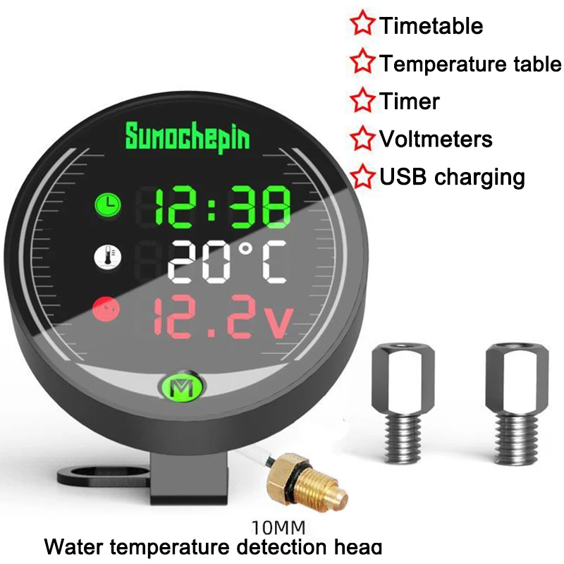5 In 1 Motorcycle Electronic Clock Water Thermometer Voltmeter IP67 Waterproof - £31.22 GBP