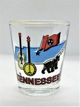 Tennessee With Guitar Banjo Flag &amp; Bear Gold Rim Shot Glass - £9.24 GBP