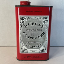 Vintage DuPont Superfine Gunpowder Red Tin originating from Wilmington, ... - $75.00