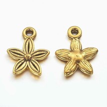 25 Flower Charms Antiqued Gold Floral Findings Garden Pendants 14mm BULK - £2.81 GBP