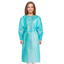 25 pcs Blue Disposable Polyethylene Gowns 1 Mil XL /w Elastic Wrists 45&quot;... - £28.21 GBP