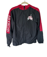 Jordan Air Youth Large Hooded Windbreaker Jacket Black Red Zip-Up Retro - $33.83 CAD