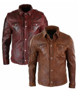 Men&#39;s Tan Timber Washed Slim Fit Shirt Jacket Retro Smart Casual Real Le... - $165.64 CAD