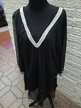 Metro 22 Womens Blouse Top 2XL, Black Chiffon Bell Sleeves Beaded Tunic - $12.38 CAD