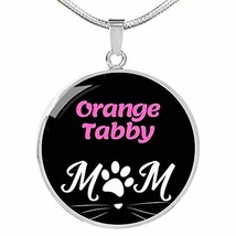 Orange Tabby Cat Mom Necklace Circle Pendant Stainless Steel Or 18k Gold 18-22&quot; - £55.37 GBP