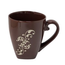 Design Pac Vine Pattern Dark Brown 16 oz. Stoneware Coffee Mug Cup - £12.20 GBP