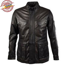 Genuine Sheep Leather Black Saddler Biker Motorcycle Style Jacket - £91.42 GBP