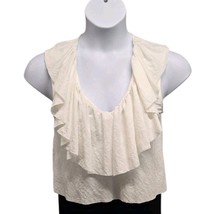 Zara Womens Small White Cropped Sleeveless Top Ruffle V Neck Casual Clea... - $12.87