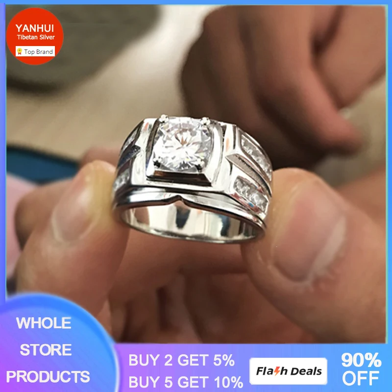 Original Certified Tibetan Silver Male Finger Ring Size 6-13 Good Quality Men Na - £13.79 GBP