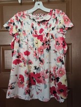 EST. 1946 Women&#39;s Size 14w/16w Floral with Elastic Shoulders Country Blouse - £11.73 GBP