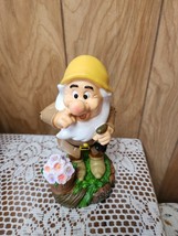Disney Snow White Dwarf SNEEZY Garden Gnome Figurine  8&quot; Flowers New - $38.89 CAD