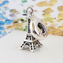 925 Sterling Silver Eiffel Tower Dangle Pendant European Charm Bead  - $16.98