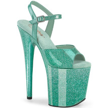 PLEASER FLAMINGO-809GP Aqua Green Glitter 8&quot; Heel Ankle Strap Platform S... - £51.68 GBP