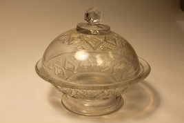 Vintage Decorative Pressed Glass Candy Dish Compote Covered Diamond Design - $19.79