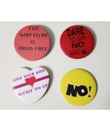 VINTAGE Lot of 4 Buttons Love Your Kids Buckle &#39;Em Up Drug Free Button H... - $10.77 CAD