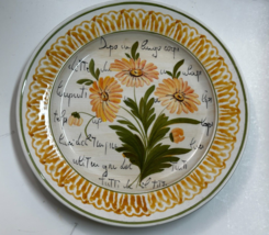 Vietri Wall Collector Plate Orange Flowers &amp; Script hanging 10&quot; Italy - £19.54 GBP