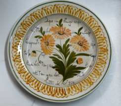 Vietri Wall Collector Plate Orange Flowers &amp; Script hanging 10&quot; Italy - £18.80 GBP