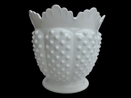 Vintage Fenton White Milk Glass Hobnail Jardiniere Planter Vase 6&quot; Tall - $59.39