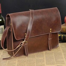Crazy Horse PU Leather Men Shoulder Bag Briefcase Brand Men&#39;s Messenger Bag Male - £57.22 GBP