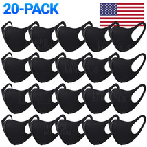 20-Pack Earloop Cloth Face Mask Washable Reusable Black Fabric Cycling - £20.41 GBP