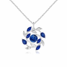 ANGARA Round and Marquise Sapphire Olive Branch Pendant in 14K Solid Gold - £2,222.14 GBP