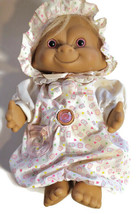 Vintage Troll Doll 9&quot; Jewel Belly Button Baby Pink Star Ace with Dress &amp; Bonnet - £27.86 GBP