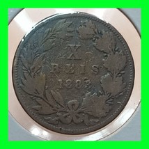 Portugal 10 Reis Coin Dated 1883 D.LUIZ Vintage World Coin - £11.69 GBP
