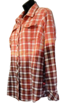 Flannel Dickies Dipped Bleached Handmade Shirt Brown Pink Plaid Ladies Large - £14.85 GBP