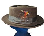 Vintage DOBBS Coffee Brown Porkpie Hat -100% Wool- Feather  Hatpin - 7 M... - £48.83 GBP