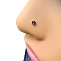 18ct White Gold &amp; Blue Sapphire Nose Stud / Nose Pin 0.05 Carats 4-Claw  - $133.06