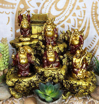 Hotei Buddha Monks Miniature Figurine Set With Rocky Mountain Temple Display - £43.15 GBP
