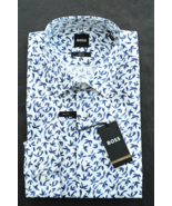 Hugo Boss Men&#39;s Hank Kent Slim Fit Leaf Print Stretch Cotton Dress Shirt... - $65.42
