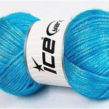 Turquoise Shimmer Haven: Metallic Shine Fuzzy Wool Nylon Blend Yarn - 100g, 250y - $35.59