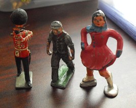 Lot of 3 Vintage Lead Figures - Ice Skater Girl Soldier Man Worker 2 1/4&quot; Tall - £14.27 GBP