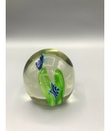 Hand Blown Art Glass Blue Angel Fish Bowl Round Paperweight - $17.50