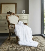 White Luxury Plush Ombre Faux Fur Soft Throw Blanket Micro Suede Backing 50"x60"