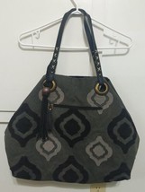 Lucky Brand Grey and Black Large Hobo Weekender Canvas &amp; Leather Boho To... - $29.84