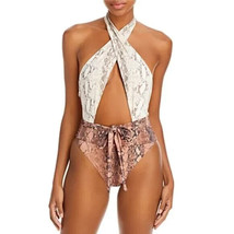 PQ Swim Kaa Alex One Piece Swimsuit Belt Cut Out Open Back Snake Brown Ivory S - £61.04 GBP