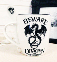 Ebros Altar Drake Beware Dragon Is Stirring Cocoa Tea Coffee Cup Mug &amp; Spoon Set - £17.39 GBP
