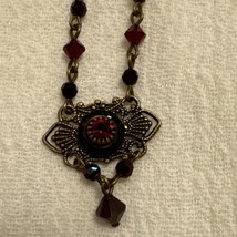 Vintage Liz Palacios S.F. Bronze Tone With Ruby Red Crystals Necklace Ar... - £21.86 GBP