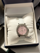 NEW* Seiko Women&#39;s SXDF89 Pink Dial Swarovski Crystal Leather Band Date Watch - $129.25