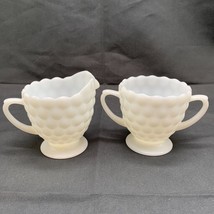 Hobnail Milk Glass Sugar Bowl and Creamer Set of 2 Unmarked - £18.94 GBP