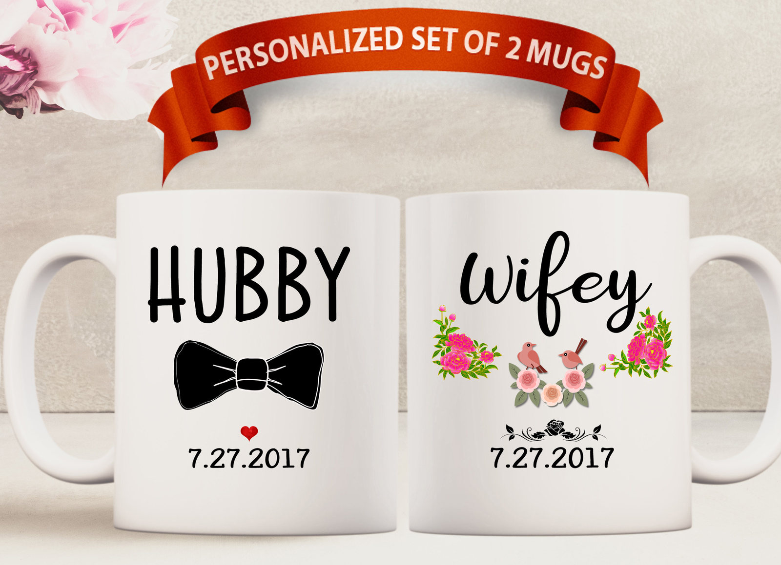 Wifey Hubby Mugs, Couples Mug Set, Wifey Mug, Husband Wife Mugs, Hubby Mug, Cup - $25.95