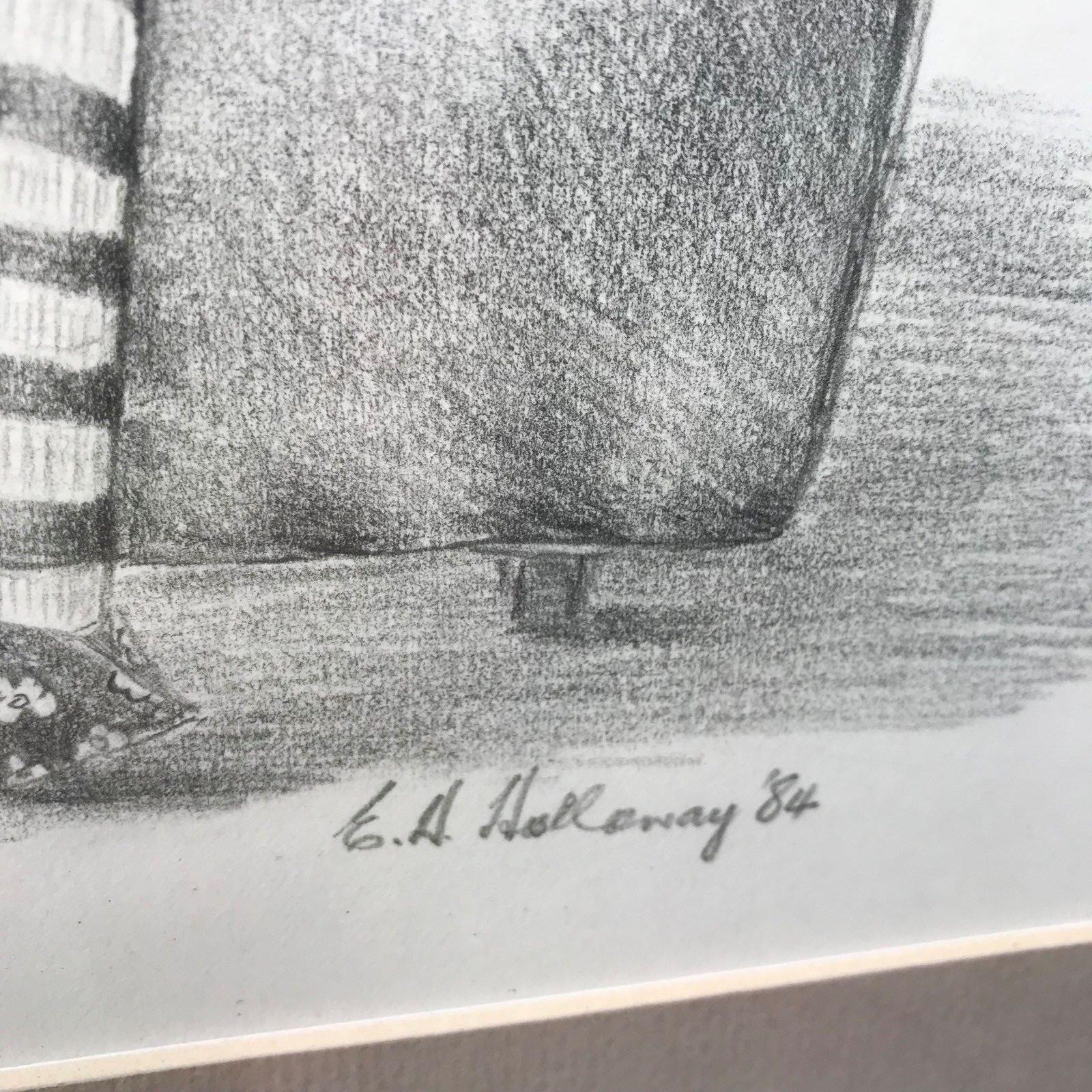 EDGAR HOLLOWAY Original 1984 MODERN VINTAGE Girl & Bear PENCIL DRAWING Signed Item image 2
