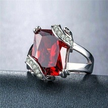 14k White Gold Plated 3 Ct Radiant Simulated Red Ruby Engagement Solitaire Ring - £82.20 GBP