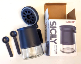 NEW Sicily Luxury Glass Seasoning Jar Seal Ring Bottle Measuring Spoons BPA Free - £7.89 GBP