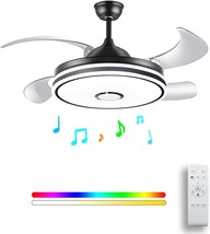 Retractable Ceiling Fan With Light With Bluetooth Speaker Color Changing 36W 42 - £202.59 GBP