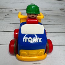 Tomy First Fun Push n Go Toy Dump Truck With Green Hat Driver &amp; Red Wheels 90&#39;s - $13.99